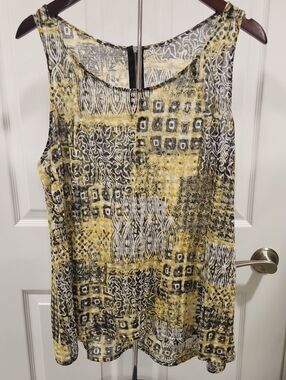 Relativity Yellow and Black Patchwork-Print Sleeveless Camisole